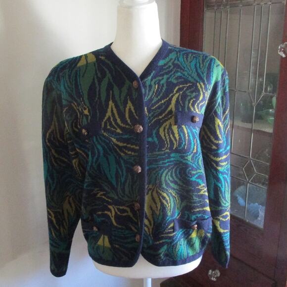 Vintage Mixage 80s Abstract Knit Cardigan Sweater Gold Buttons Chunky Artsy M - Picture 4 of 17